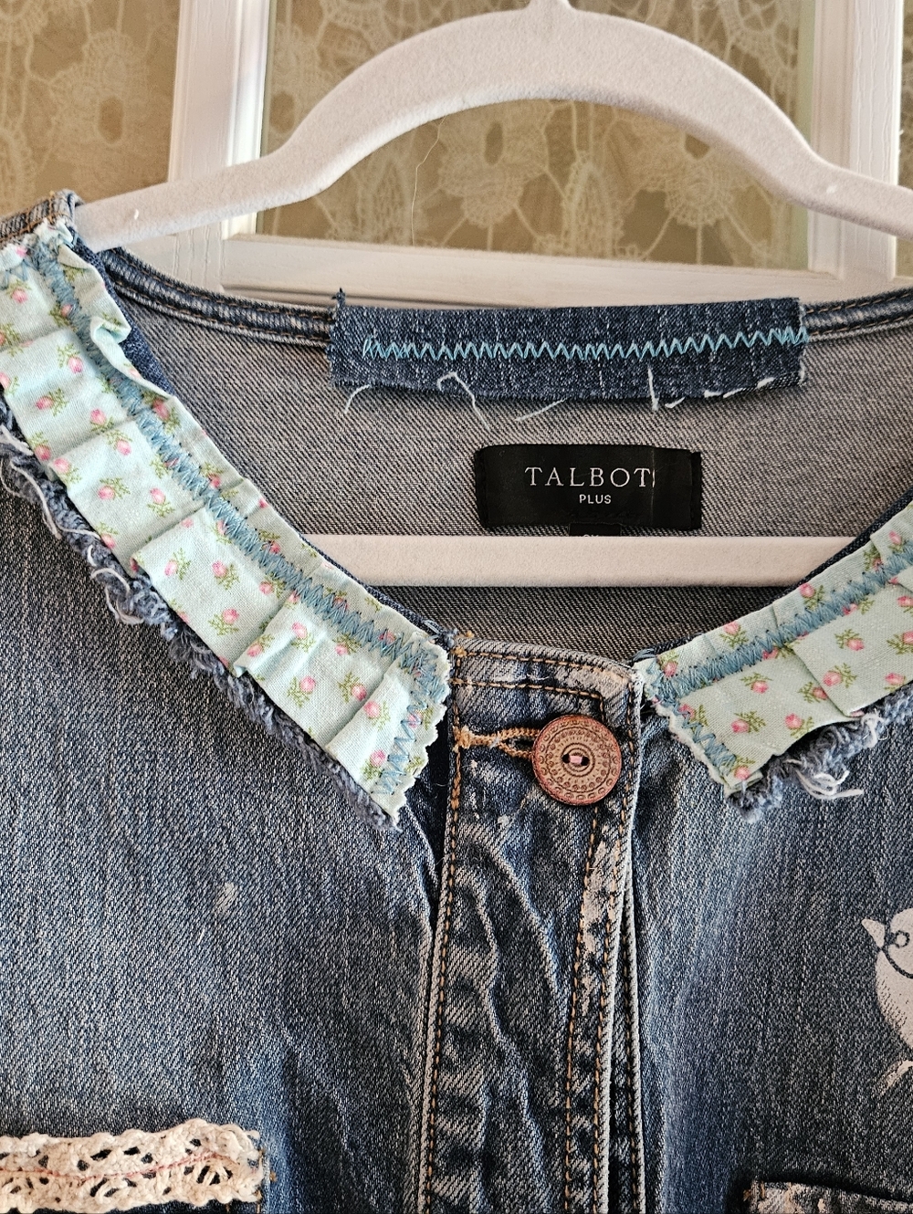 Upcycled Blue Denim Embellished Jacket with Butterfly & Bird Motifs - Picture 6 of 8